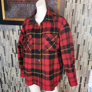 Brewster Wool of the West Men XL Wool Flannel Shirt red Plaid Button Up Vintage